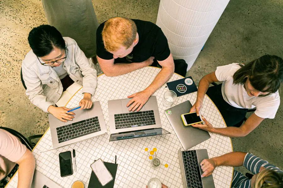 Developers working side by side, seen from above